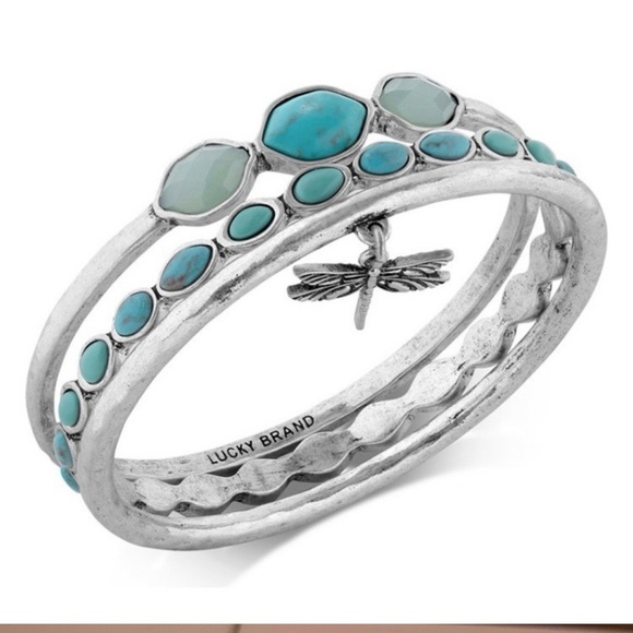 NEW Lucky Brand silver/turquoise bangle bracelet set - Picture 1 of 4